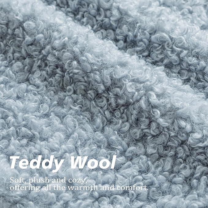 Foindtower Set of 2 Curly Teddy Wool Pillow Covers Decorative Boucle Textured Lumbar Throw Pillow Faux Fur Sherpa Pillowcases Sheepskin Fuzzy Cushion Case for Sofa Bedroom Car 12"x20" Misty Blue