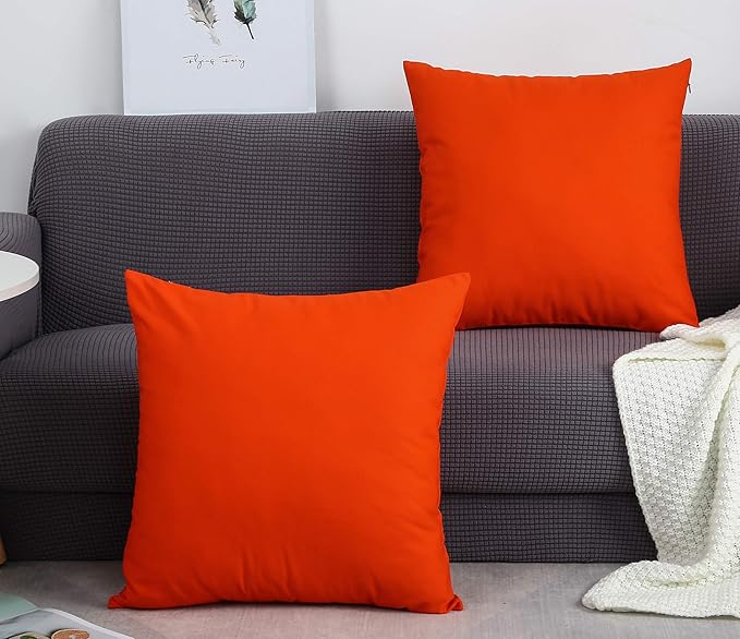 TangDepot Set of 2 Handmade Decorative Solid 100% Cotton Canvas Throw Pillow Covers/Cushion Covers, 45 Colors Available - (18"x18" 2 Pieces, Deep Orange)