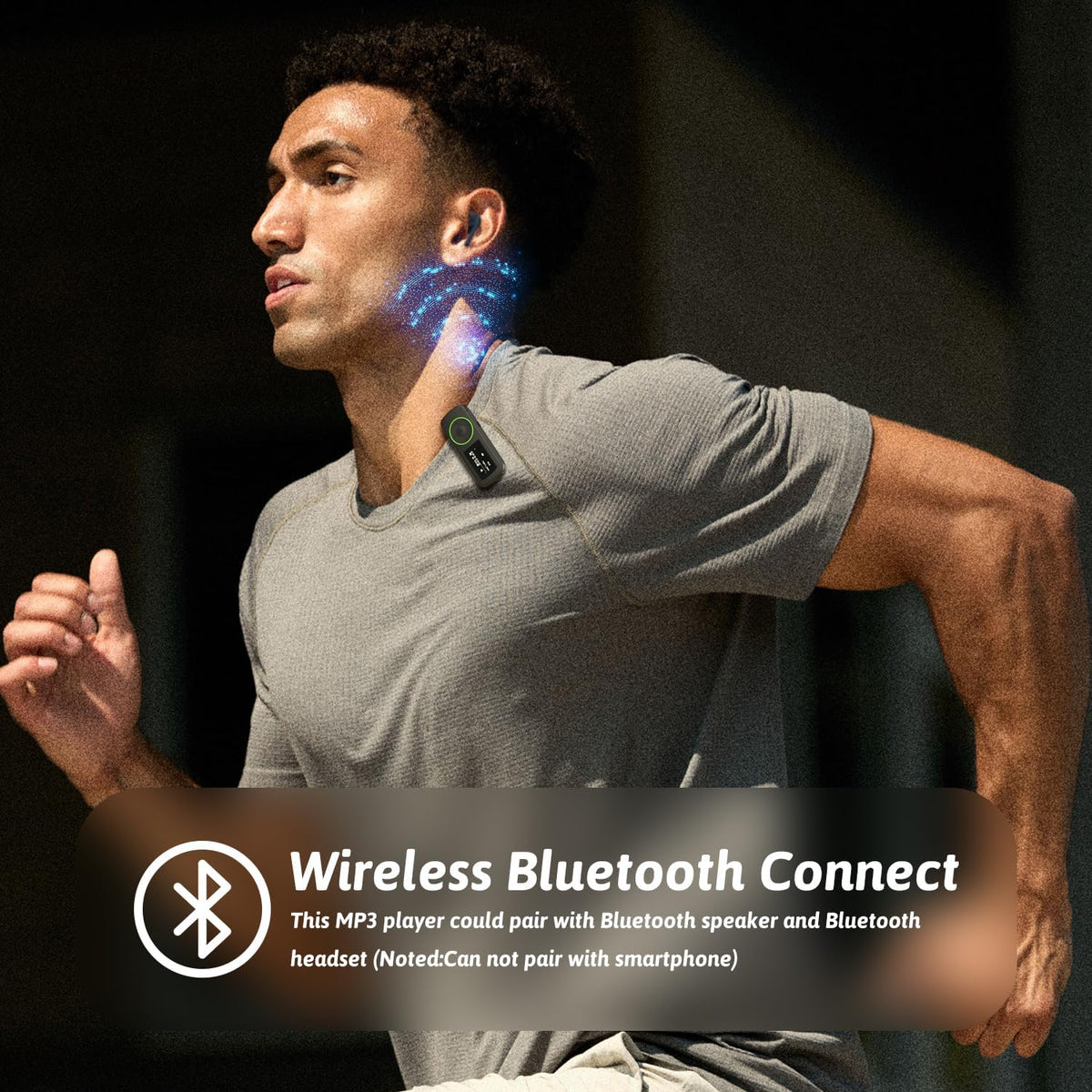 wiwoo 64GB MP3 MP3 Sport Clip on Player with Bluetooth- Superlight Mini Player with Clip and Recorder(No FM), MicroSD