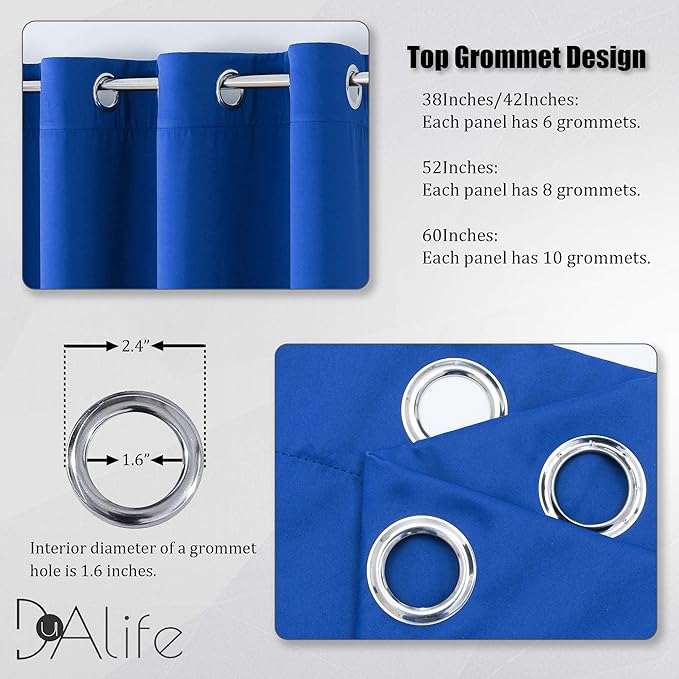 DUALIFE Royal Blue Blackout Curtain Panels/Drapes 45 Inch Length for Boys Bedroom 2 Panels Thermal Insulated Solid Draperies with Grommet for Living Room 38 W x 45 L Inch