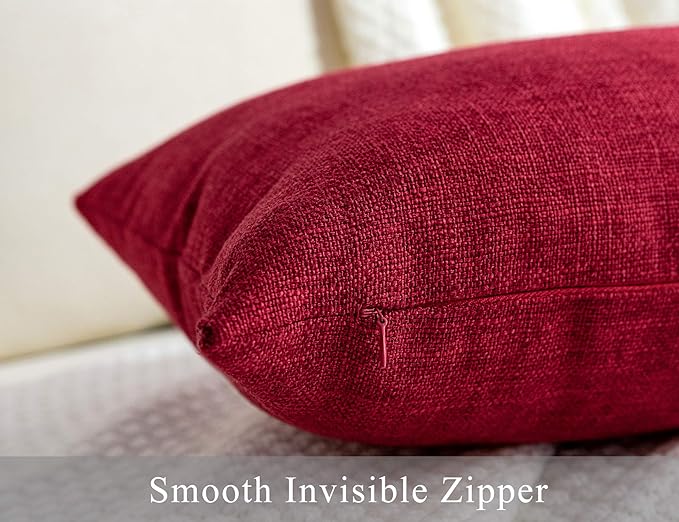 Stellhome Christmas Decorative Burlap Throw Pillow Covers Solid Farmhouse Linen Pillowcase for Bed Couch Sofa Bench, Set of 2, 24 x 24 inch (60 x 60 cm), Red