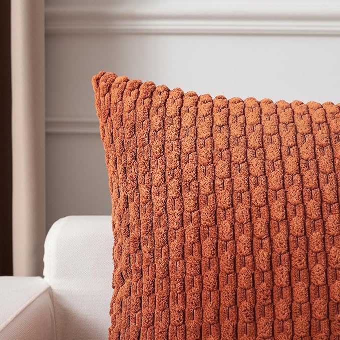 Kevin Textile Fall 2 Packs Boho Decorative Throw Pillow Covers 20x20 Inch for Living Room Couch Bed Sofa Rustic Modern Farmhouse Home Decor Soft Corduroy Square Cushion Case, Rust