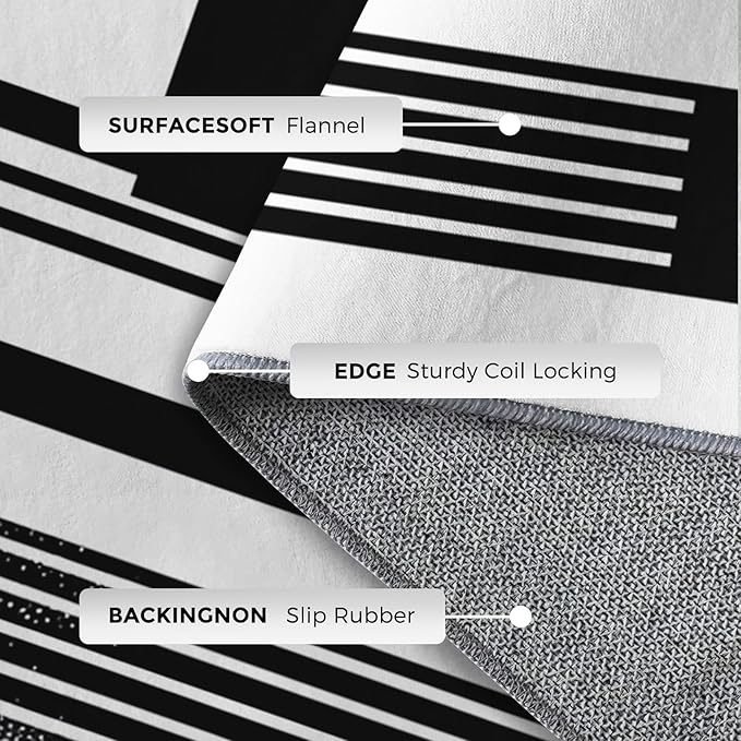 Black and White Stripe Rugs for Home Decor, 4x6 ft, Modern Stripes Area Rugs for Living Room, Soft Non Slip Washable Abstract Striped Carpet Bedroom Decorations Dt-Ghf-31