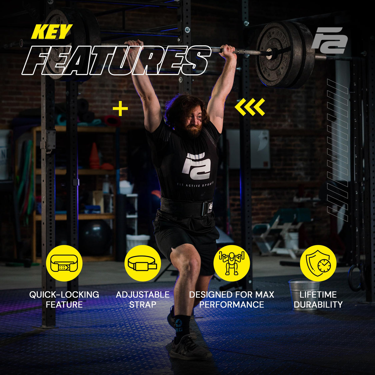 Fit Active Sports Self-Locking Weight Lifting Belt | Premium Weightlifting Belt for Cross Training & Power Lifting | Fast Locking Release Mechanism for Fitness and Power Lifting | Black, Large