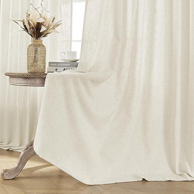 Joydeco Linen Curtains 2 Panel Set, Ivory on Linen Curtains 108 Inch Light Filtering Drapes for Living Room, 100 Inches Wide Drapes with Rod Pocket Back Tab(108" L x 100" W)