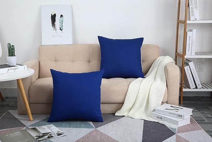 TangDepot Handmade Decorative Solid 100% Cotton Canvas Throw Pillow Covers/Pillow Shams, (20"x20", Royal Blue)