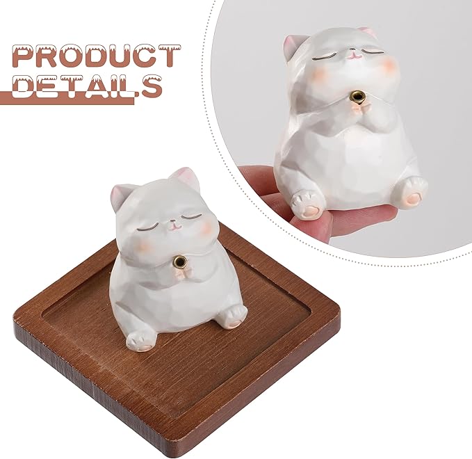 Lionpower Incense Holder for Sticks with Burner & Ash Catcher - Resin Cat, Wooden Tray, 10 Incense Sticks for Meditation Yoga Spa, Cute Home Decor Room Accessories (Cat)
