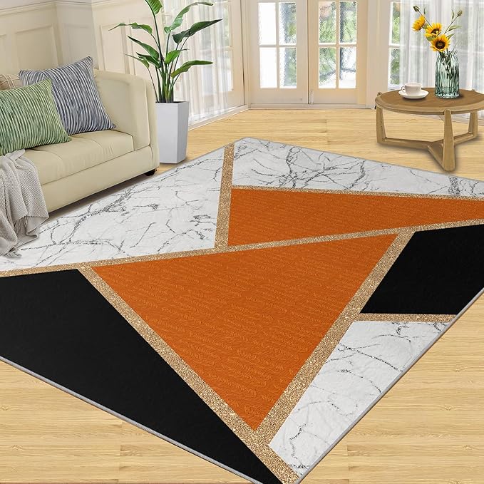 Geometric Marble Bedroom Rug Modern Light Luxury Marble Area Rugs Abstract Stone Crackle Carpet Geometric Patchwork Rug for Living Room Family and Pet 4x6ft