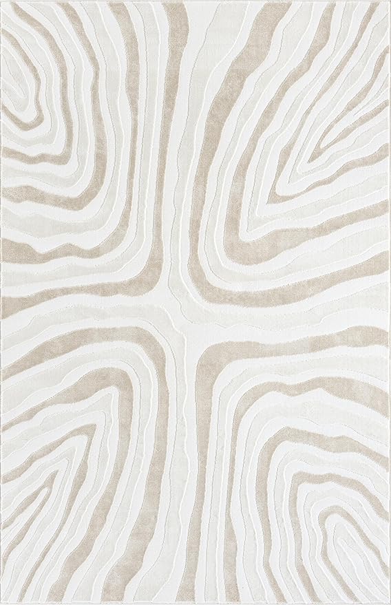 Abani Beige Area Rug - 8' x 10' - Living Room & Bedroom - Abstract Wave Design - Indoor Use - Easy to Clean, Stain Resistant, Non-Shedding - Neutral Collection