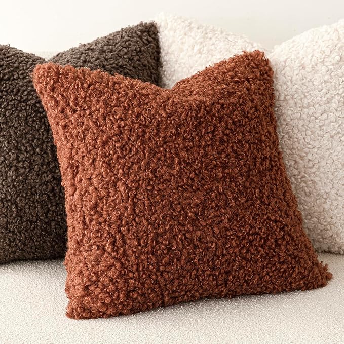 Foindtower 2 Pieces 24x24 Inch Hazel Brown,Faux Fur Throw Pillow Cover Accent Sherpa Furry Pillow Covers Fuzzy Soft Pillowcases Cozy Sheepskin Decorative Fleece Cushion Case for Bed Couch Living Room