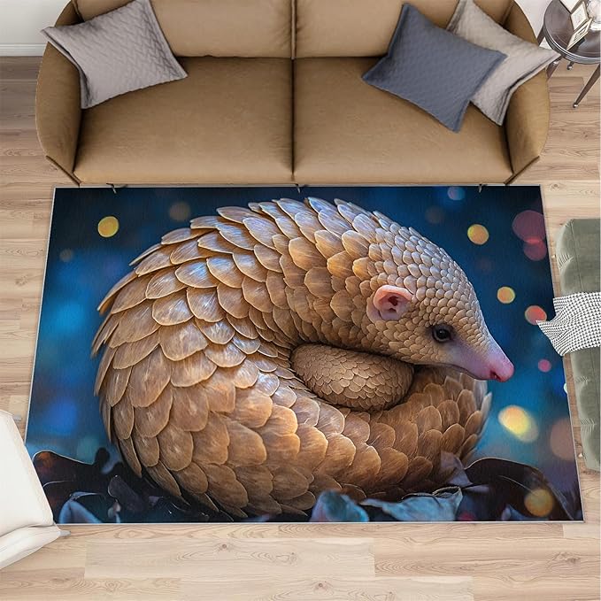 Pangolin Washable Area Rug 5x6, Starry Sky Soft Rugs for Living Room Wildlife Carpet Area Rugs for Bedroom Dining Room Non-Slip Stain Resistant Rug