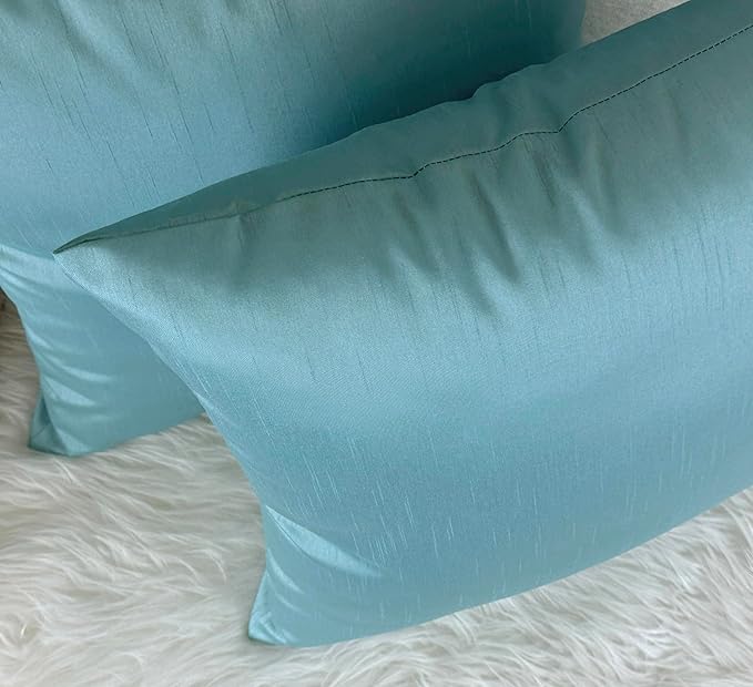 Aiking Home 24x24 Inches Faux Silk Square European Shams, Zipper Closure, Aqua (Set of 2)