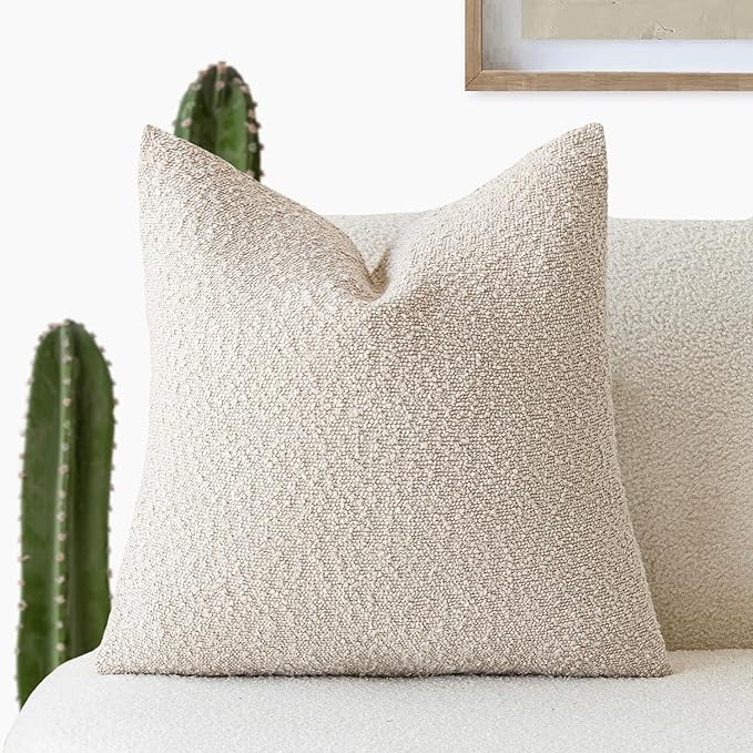 Foindtower Decorative Boucle Throw Pillow Covers Accent Solid Pillow Cases Cozy Soft Textured Couch Cushion Case for Chair Sofa Bedroom Living Room Home Decor 22 x 22 Inch,Light Beige