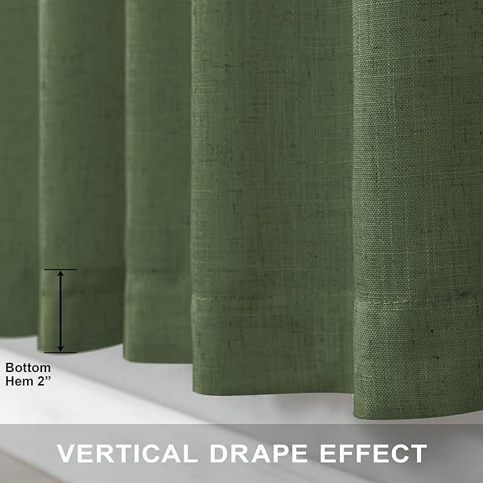 Pitalk Olive Green Curtains 90 Inch Length for Dining Room 2 Panel Set Back Tab Pocket Linen Sheer Boho Farmhouse Decoration Light Green Curtain for Boys Bedroom Baby Teen Toddler Playroom 7.5 FT Long