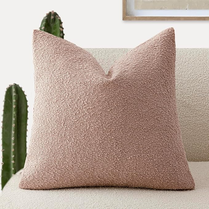 Foindtower Decorative Textured Boucle Throw Pillow Covers Accent Solid Pillow Cases Neutral Soft Cozy Couch Cushion Case for Chair Sofa Bedroom Living Room Home Decor 18x18 Inch,1PC,Light Pink