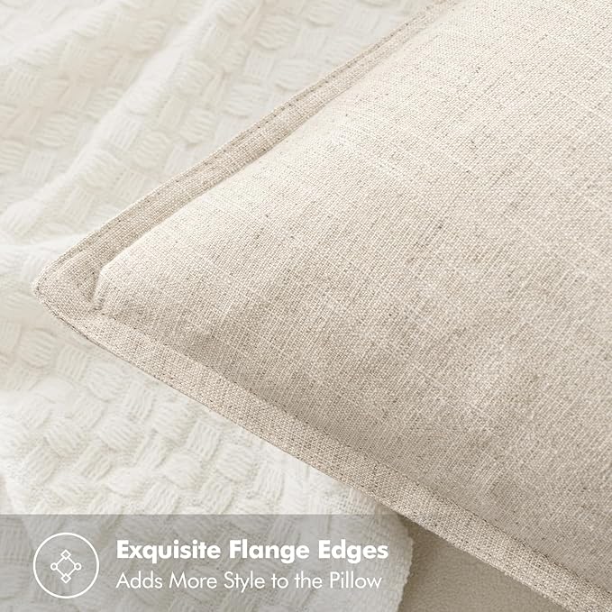 MIULEE Decorative Linen Euro Sham Pillow Covers 26x26 Natural Beige Boho FarmhouseNeutral Christmas Couch Throw Pillows for Bed Pack of 2 Accent Modern Pillowcase Sofa Livingroom Home Decor