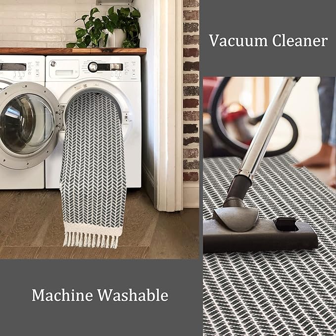 Lahome Boho Living Room 3x5 Washable Rugs for Entryway Lightweight Woven Grey Mat with Tassels, Farmhouse Bathroom Rug Non Shedding Area Carpet for Bedroom Office Camper RV Decor