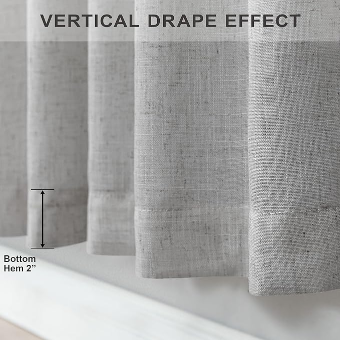 Light Grey Curtains 96 Inches Long for Living Room 2 Panels Back Tab Pocket Airy Flowy Lightweight Semi Sheer Linen Gray Curtains for Boys Bedroom Dining Country Chic Decoration 52x96 Inch Length 8 FT