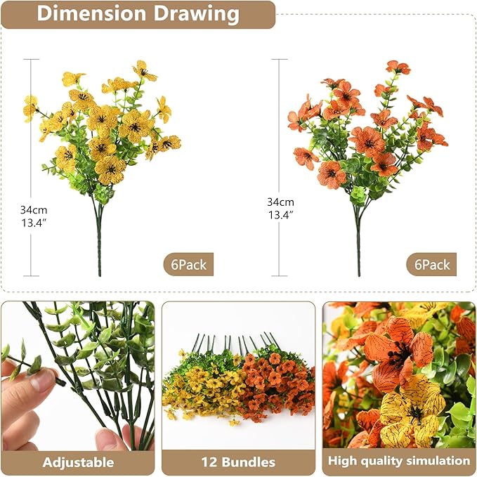 Artificial Flowers Faux Plants Outdoor Fake Flowers Spring Decor,12 Bundles Realistic Plastic Plant Colorful Daisy UV Resistant for Porch Patio Home Yard Garden Window Box Pot Planters