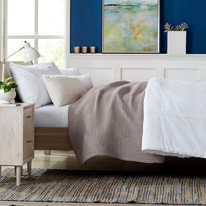 100% Cotton Waffle Weave Bed Blanket | Soft, Breathable, and Lightweight Blanket for All-Season | Perfect for Layering | Brielle Collection (Full/Queen, Charcoal)