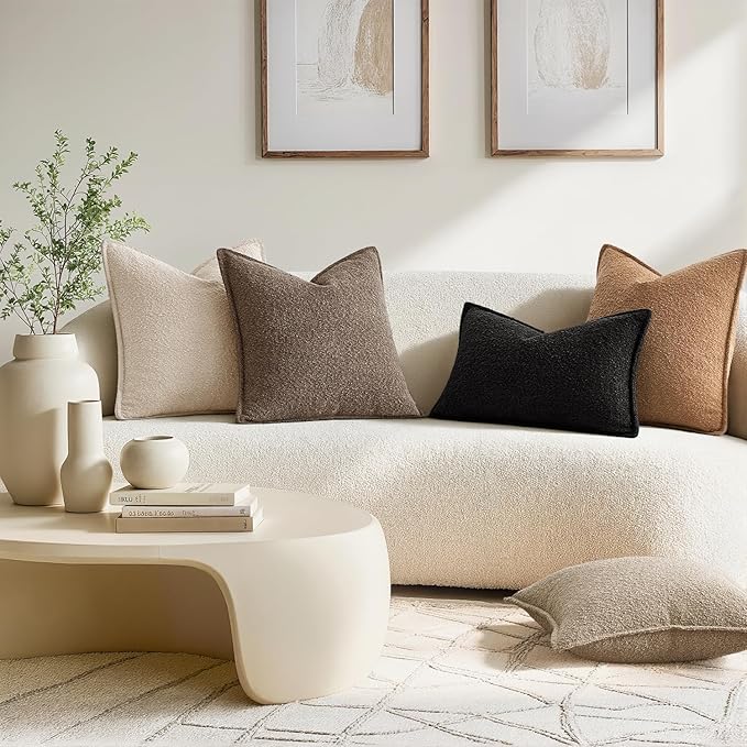 MIULEE Pack of 2 Decorative Textured Boucle Throw Pillow Covers 22x22 Inch Dark Brown Broadside Thick Boho Pillows for Farmhouse Accents Sofa Couch Bedroom Living Room Home Decor