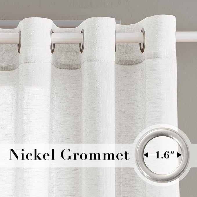 H.VERSAILTEX Natural Linen Semi Sheer Curtains Soft Semi Sheer Curtain Panels for Living Room/Nickel Grommet Window Treatment Curtains for Bedroom (52" W x 72" L, 1 Pair, White)