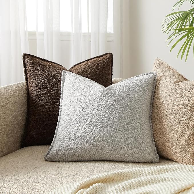 JUSPURBET 26x26 Throw Pillow Covers Set of 2 Decorative Pillow Covers for Couch Sofa Bed Cozy Boucle Textured Cushion Covers Cases with Invisible Zipper for Living Room Home Decor,Silver Grey