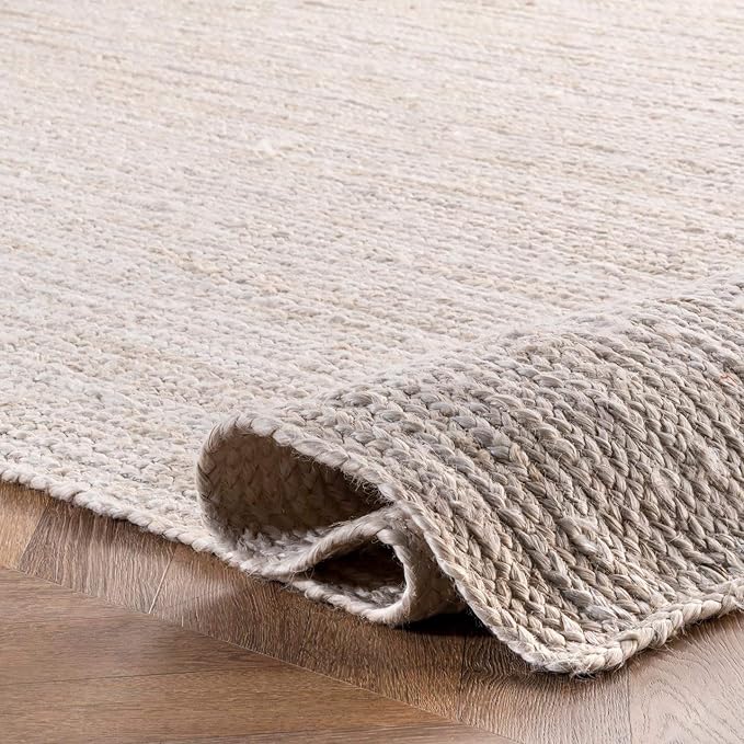 nuLOOM 10 Square Rigo Jute Hand Woven Area Rug, Off White, Solid Farmhouse Design, Natural Fiber, For Bedroom, Living Room, Dining Room, Hallway, Office, Kitchen, Entryway