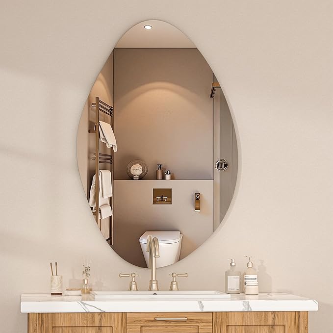 Hasipu Irregular Wall Mirror - 31"x20" Asymmetrical Frameless Mirror, Modern Decorative Mirrors for Living Room, Entryway, Hallway, Bathroom, Bedroom,Wall Mounted Home Decor