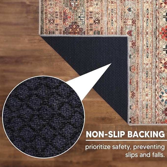 Keen Home Design 2x10 Rug - Machine Washable Runner with Non-Slip Backing, Ideal for Hallway, Entryway, Kitchen, Laundry Room - Vintage, Easy Clean, Durable, Low Pile Rug - (2'6" x 10')