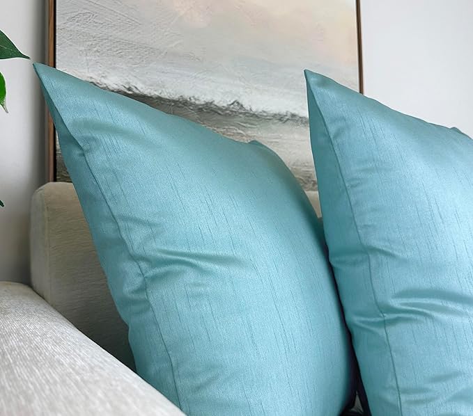 Aiking Home 24x24 Inches Faux Silk Square European Shams, Zipper Closure, Aqua (Set of 2)