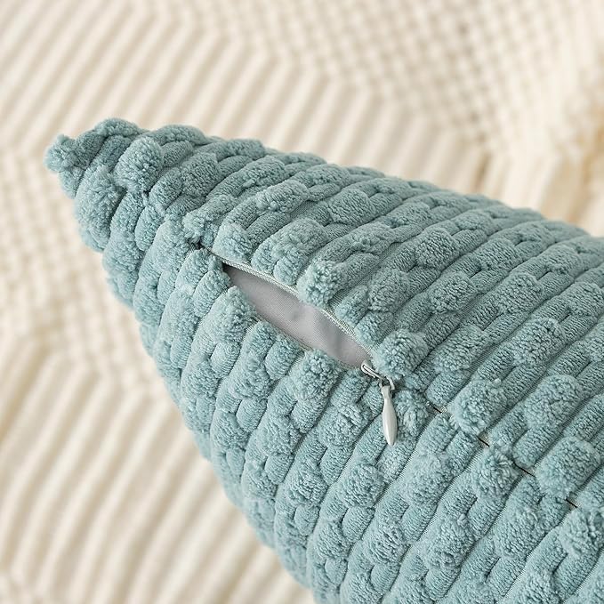 Kevin Textile Throw Pillow Covers Soft Corduroy Decorative Set of 2 Boho Striped Pillow Covers Pillowcases Farmhouse Home Decor for Couch Bed Sofa Living Room 18x18 Inch Dusty Green