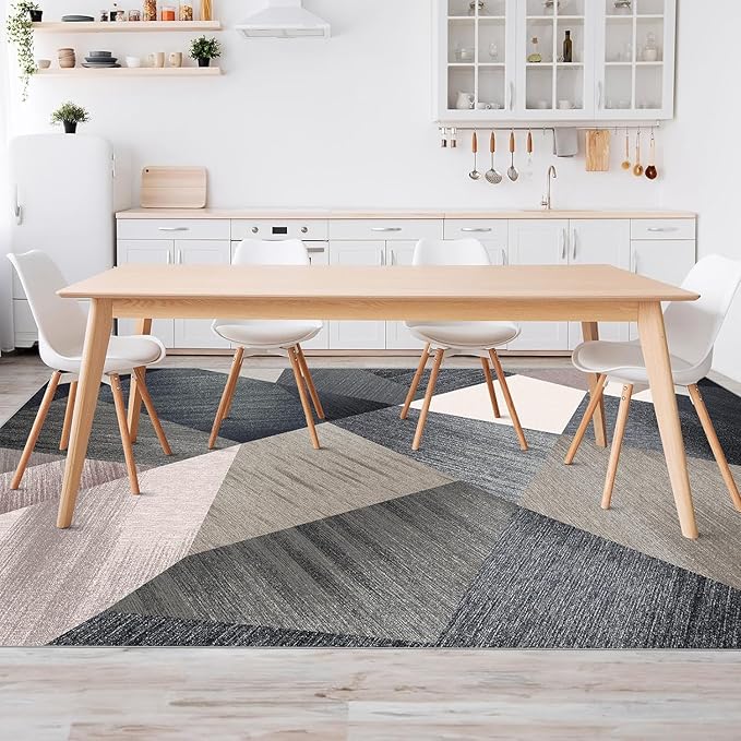 HOMFINE Washable Modern Area Rug - Geometry Style 6x9 Rugs for Living Room, Bedroom, Machine Washable Rug Soft Non Slip Non Shedding Area Rug - Green, 6'x9'
