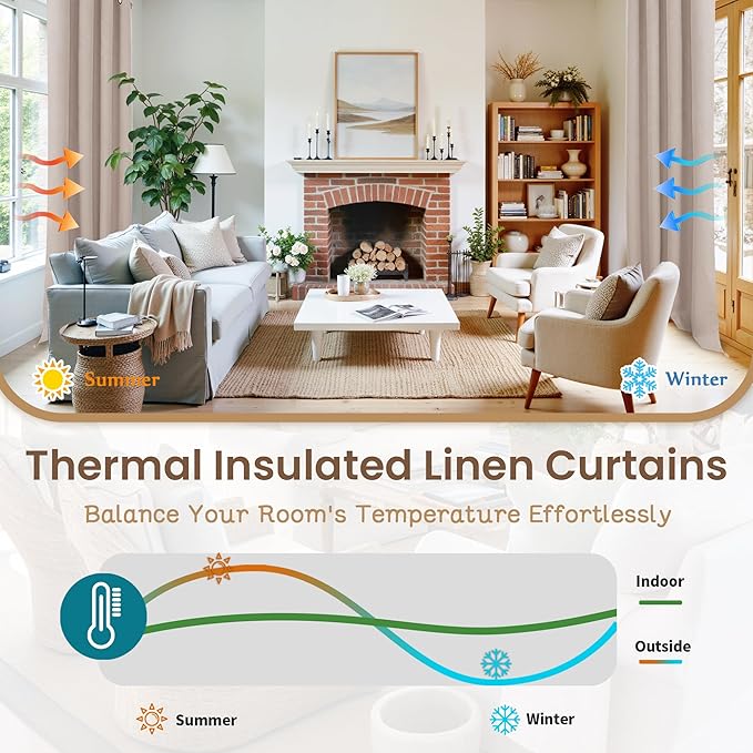 BGment 100% Long Blackout Curtains for Living Room 96 Inch Long - Linen Textured Thermal Insulated Total Sun Blocking Linen Look Burlap Color Window Drapes for Bedroom/Farmhouse, 2 Panels, 52 x 96