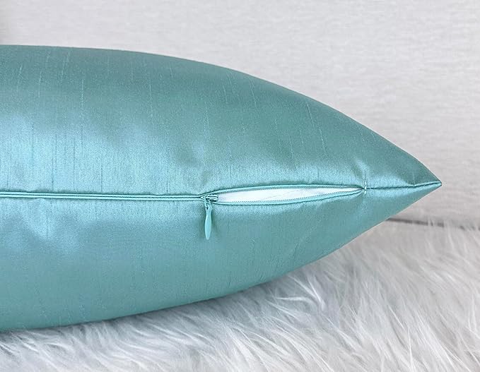 Aiking Home 24x24 Inches Faux Silk Square European Shams, Zipper Closure, Aqua (Set of 2)