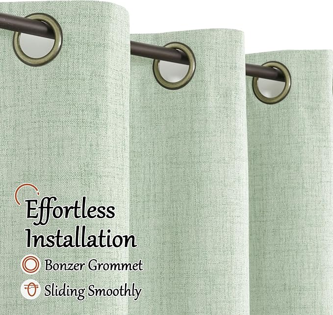 Lajode Sage Green Blackout Curtains for Bedroom - Linen Curtains 63 Inch Length Thermal Insulated Privacy Burlap Boho Window Drapes for Living Room Scandi Farmhouse Dining, 2 Panels, Each 52" Wide
