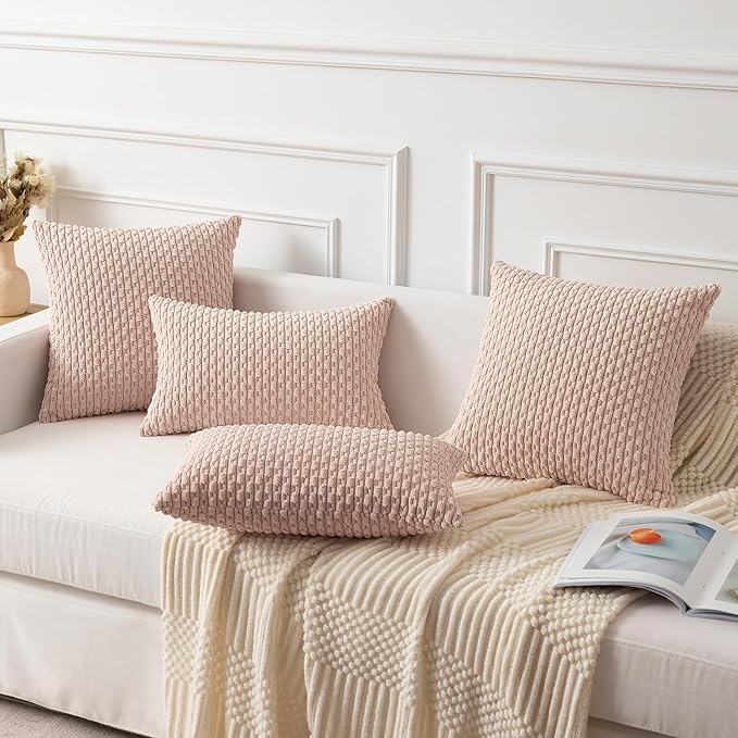 Kevin Textile Valentines Day Corduroy Decorative Throw Pillow Covers 20x20 Inch Pack of 2 Soft Boho Striped Pillow Covers Modern Home Decor Gifts for Spring Sofa Living Room Couch Bed Light Pink