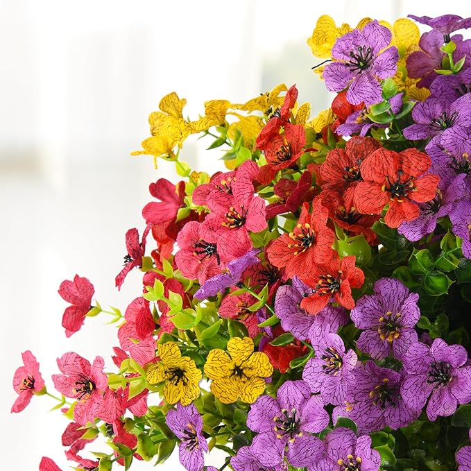 INQCMY Artificial Flowers for Outdoors Faux Plants Fake Flowers Spring Summer Decoration,12 Bundles Faux Silk Colorful Daisy Realistic UV Resistant for Outside Home Planter Window Porch Patio Yard