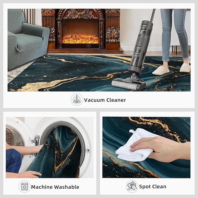 Marble Washable Area Rugs 5x7 Non-Slip Fluid Art Living Room Rug Gold Lines Soft for Carpet Low Pile Indoor Door Mat & Room Decor
