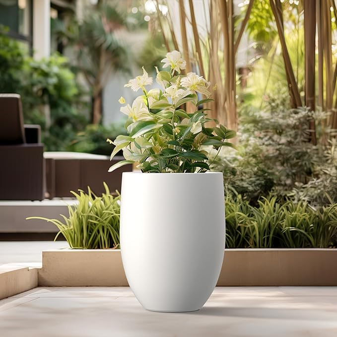 Kante 21.7" H White Concrete Tall Planter, Large Outdoor Indoor Decorative Pot with Drainage Hole and Rubber Plug, Modern Round Style for Home and Garden