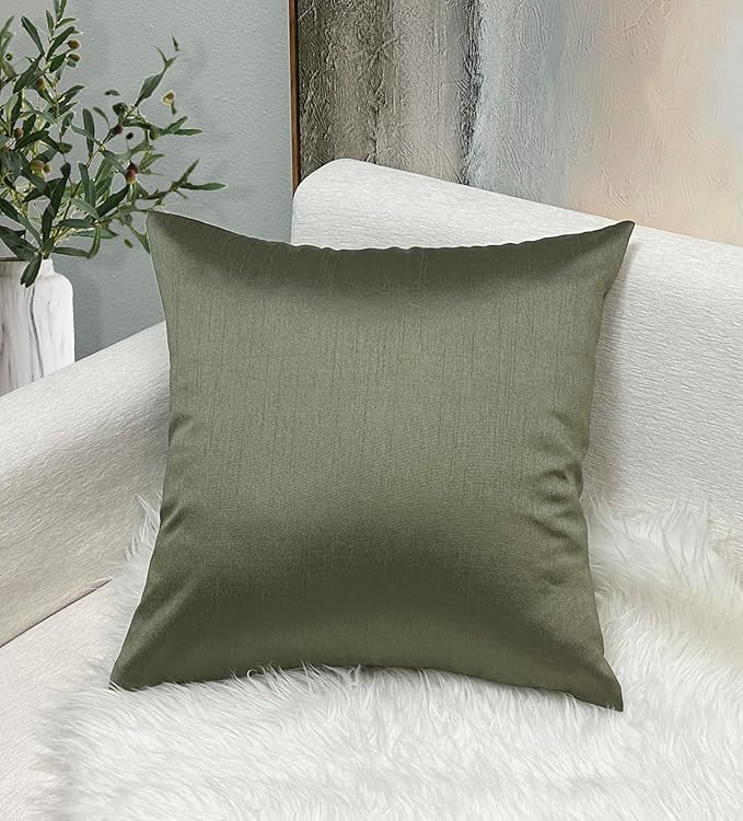 Aiking Home 20x20 Inches Faux Silk Square Throw Pillow Cover, Zipper Closure, Sage (Set of 2)