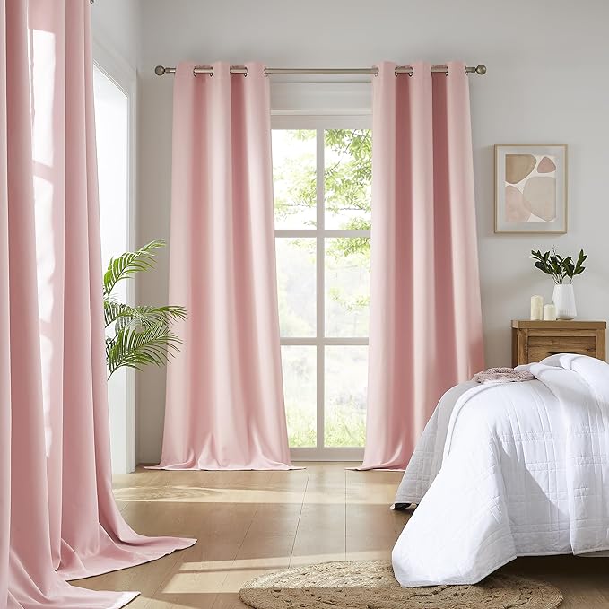 DUALIFE Baby Pink Curtains Blackout 63 Inch Length - Rose Blush Curtains for Nursery Thermal Insulated Room Darkening Curtain Panel Pair with Grommet Top 42 x 63 Inches Long, 2 Panels