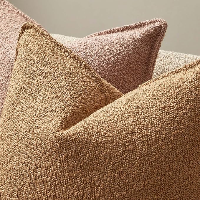 JUSPURBET 22x22 Pillow Covers Set of 2 Decorative Throw Pillow Covers Case for Couch Sofa Bed Soft Boucle Textured Cushion Covers with Hidden Zipper for Home Decor Living Room,Camel