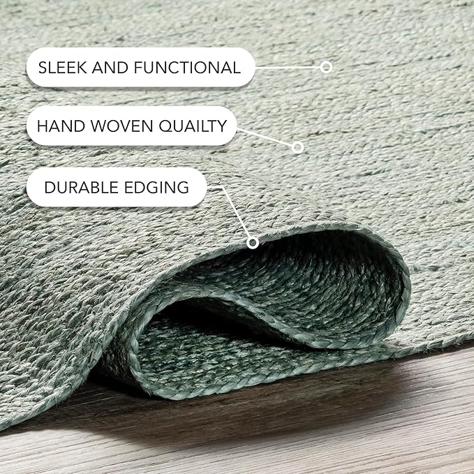 Nuloom Rigo Green, 2'6" x 6', Handmade, Jute, Soft and Textured, High Traffic, Stain Resistant, Easy Clean, Durable Runner for Bedroom, Living Room, Dining Space, Den, Foyer, Entryway