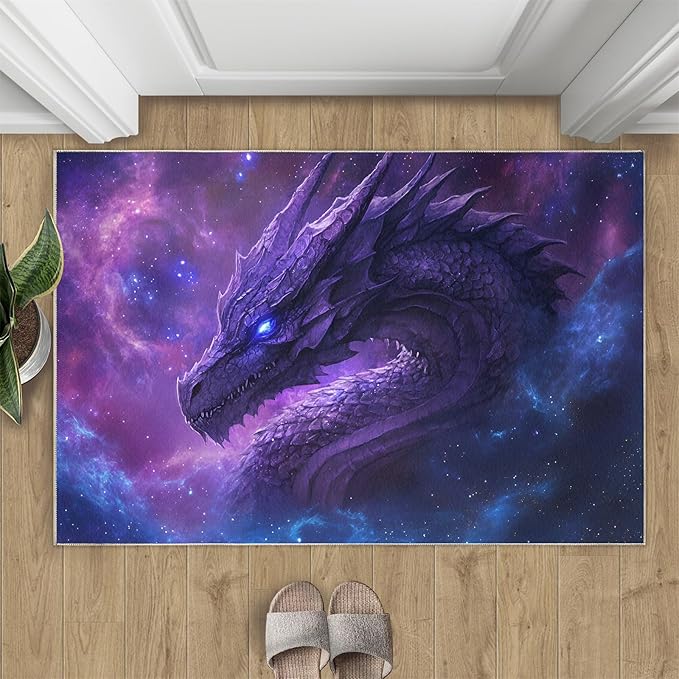 Dragon 3x5 Area Rug Starry Sky Washable Rugs for Living Room Bedroom, Fantasy Animals Soft Low Pile Non Slip Accent Floor Mat Print Throw Rug Indoor Carpet Dining Room Playroom