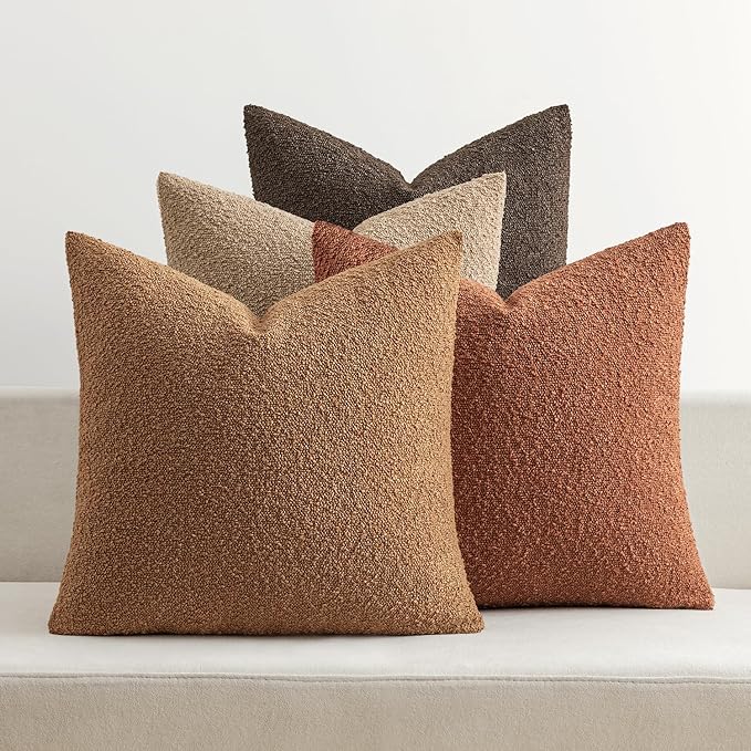 MIULEE Pack of 4 Decorative Textured Boucle Throw Pillow Covers 20x20 Inch Rustic Accent Solid Pillow Cases Soft Couch Cushion Covers for Modern Farmhouse Boho Chair Sofa Bed Livingroom Home Decor
