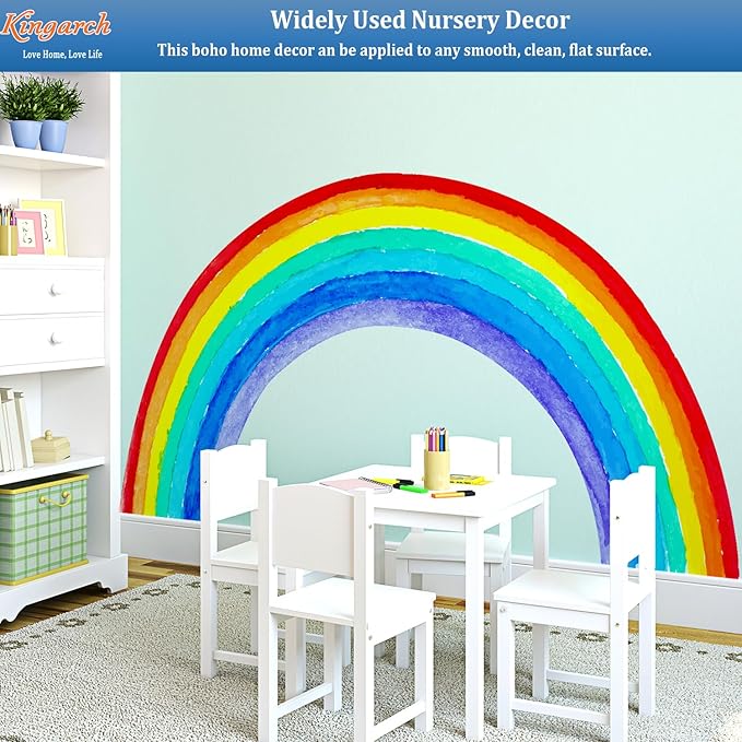 Large Watercolor Rainbow Wall Decals, Colorful Peel and Stick Vinyl Nursery Wall Decor, Removable Home Room Wall Decor Murals Stickers for Kids Girls Toddler Bedroom Living Room Playroom