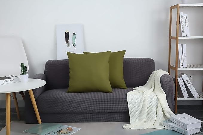 TangDepot Set of 2 Handmade Decorative Solid 100% Cotton Canvas Throw Pillow Covers/Cushion Covers, 45 Colors Available - (20"x20" 2 Pieces, Olive Green)