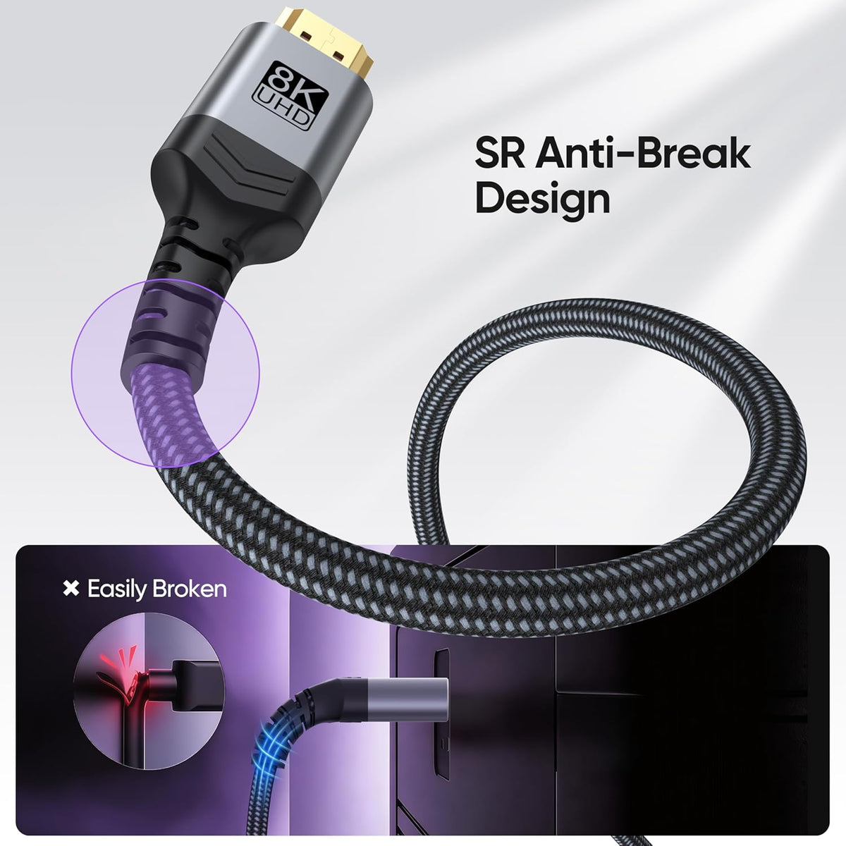 Vorothin 8K 6FT 5-Pack, 48Gbps 2.1 CL3 4K@120Hz/144Hz 8K@60Hz, HDR10, HDMI Cable High Speed Braided HDMI Rated Cord