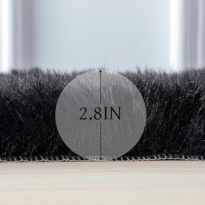 Faux Fur Rug Sheepskin Shag Fluffy Fuzzy Black 4x6 ft Rugs for Bedroom Bedside Bed Floor Living Room Plush High-Density Cushion Carpet Super Sofa Cover